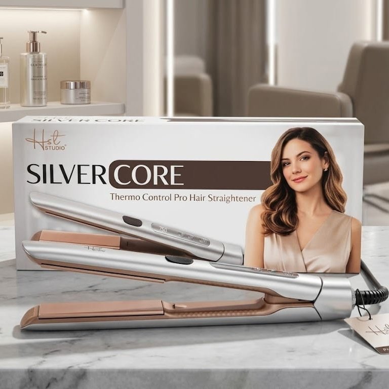 HST Studio Silver Core Pro Hair Straightener | Ceramic Titanium Plates | Digital Temp Control | For Straight, Smooth & Shiny Hair